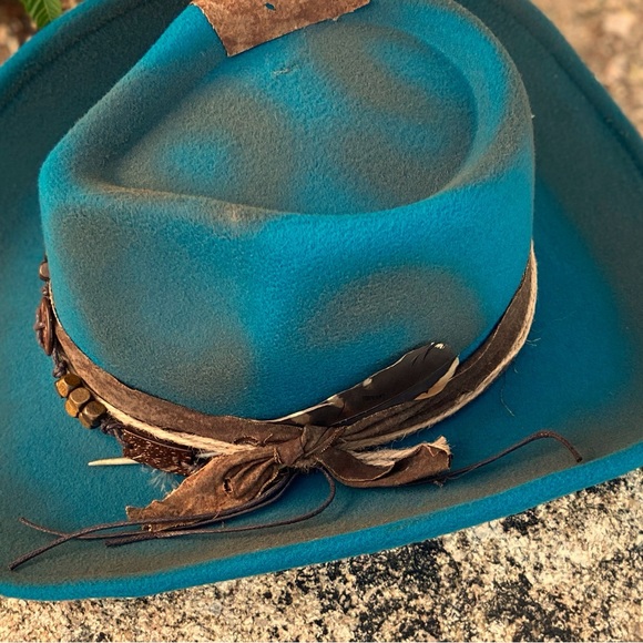 Western Rustic Cowboy Hat "The Josie"⭐️NWT Teal Wide-Brim, Beaded Band LAST ONE - Picture 7 of 13